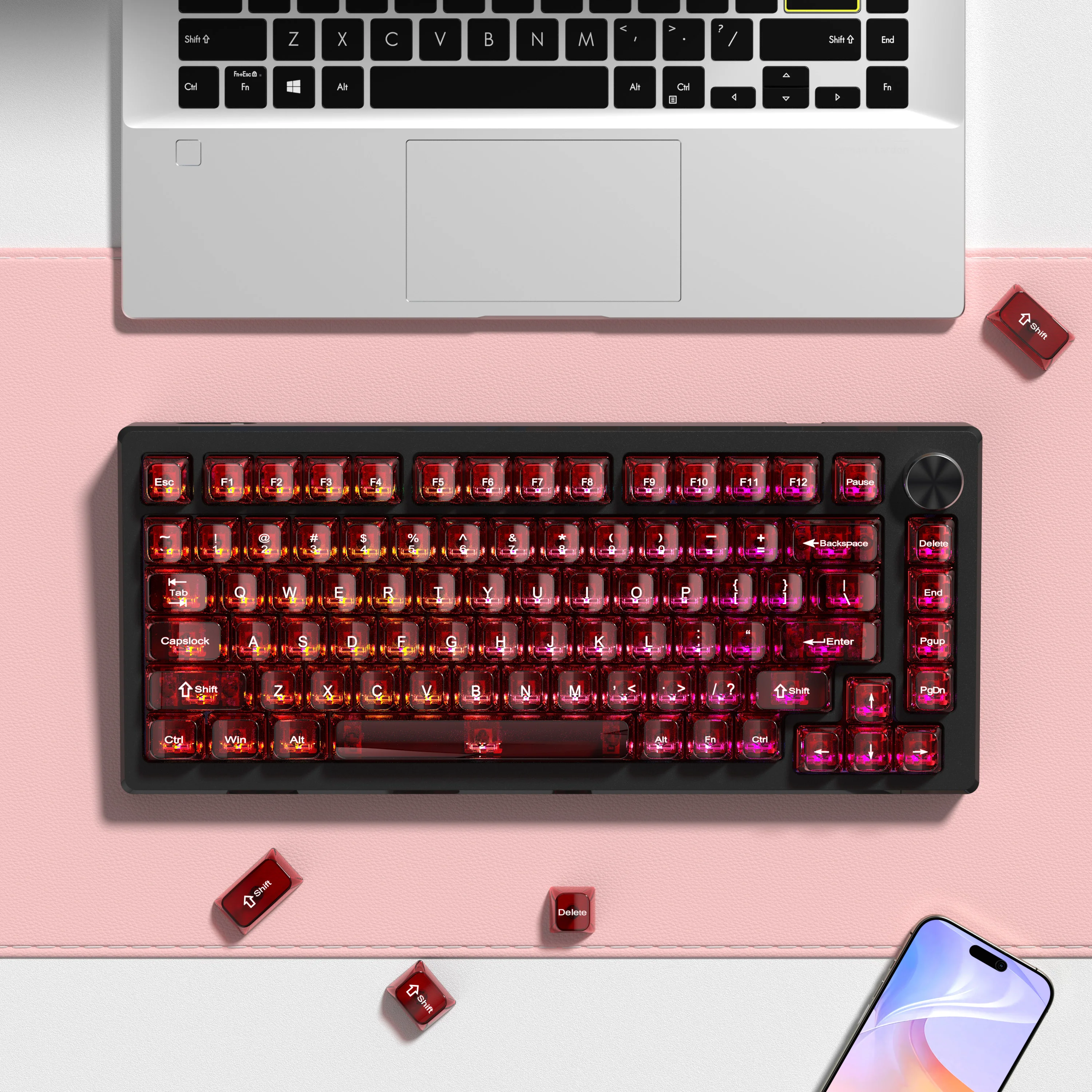 115キー レッド 透明 クリア キーキャップ クリスタル セラミック PCキーキャップ RGB シャインスルー キーキャップ MDAプロファイル MXスイッチキーボード用