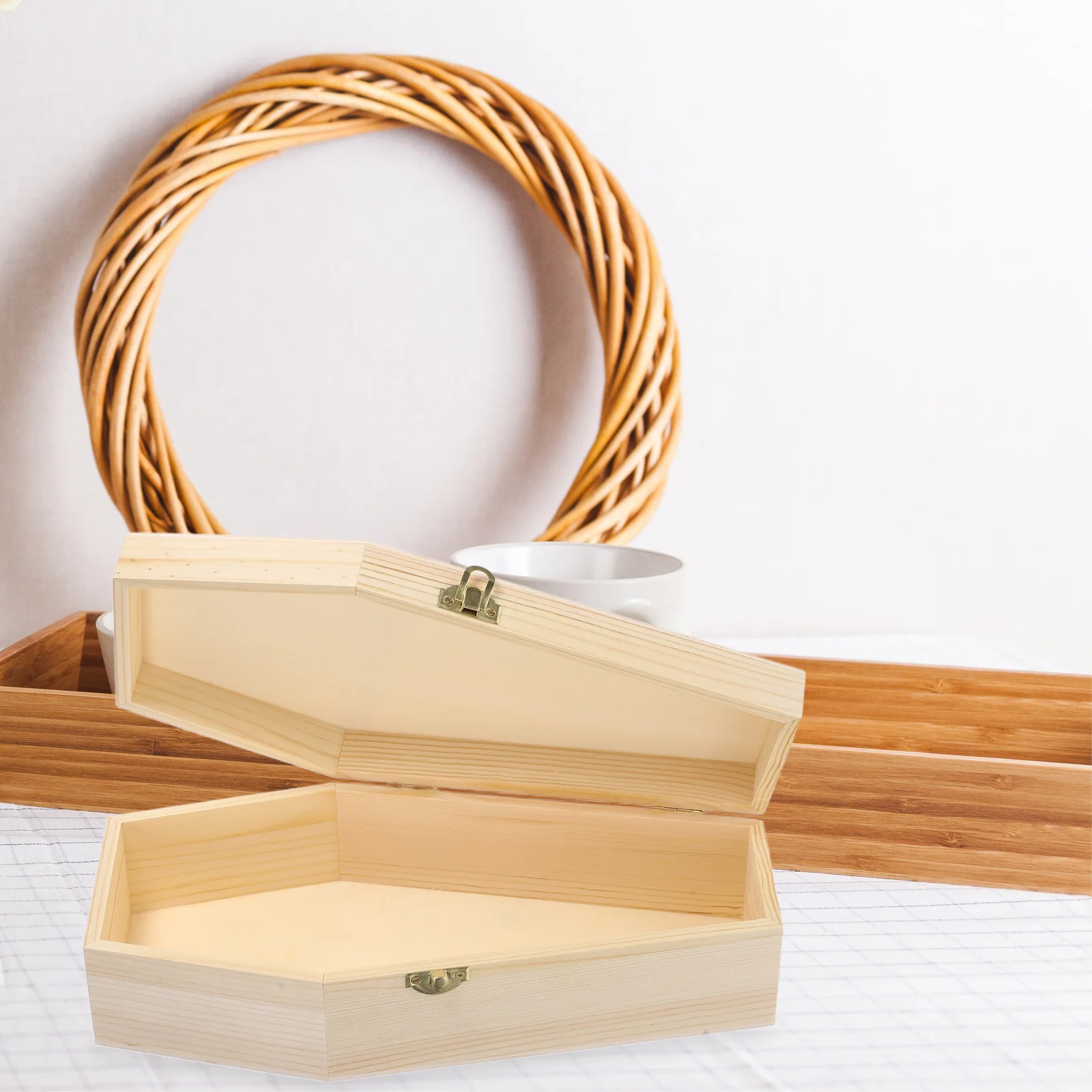 صندوق خشبي على شكل نعش كبير الحجم حامل حلوى الهالوين حفلة مخيفة لصالح تخزين المجوهرات القوطية حاوية صغيرة يدوية الصنع #2