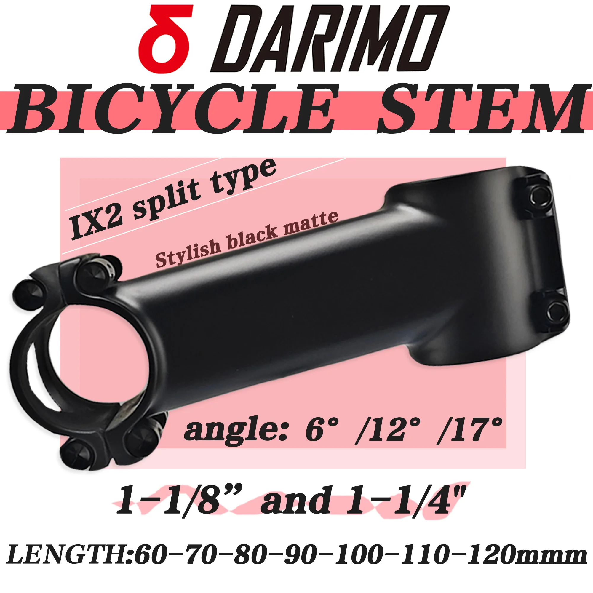 

DARIMO-IX4 split carbon fiber bicycle stem, 60-120mm, 6/12/17 degrees matte stylish black lightweight stem, MTB/ROAD handle tube