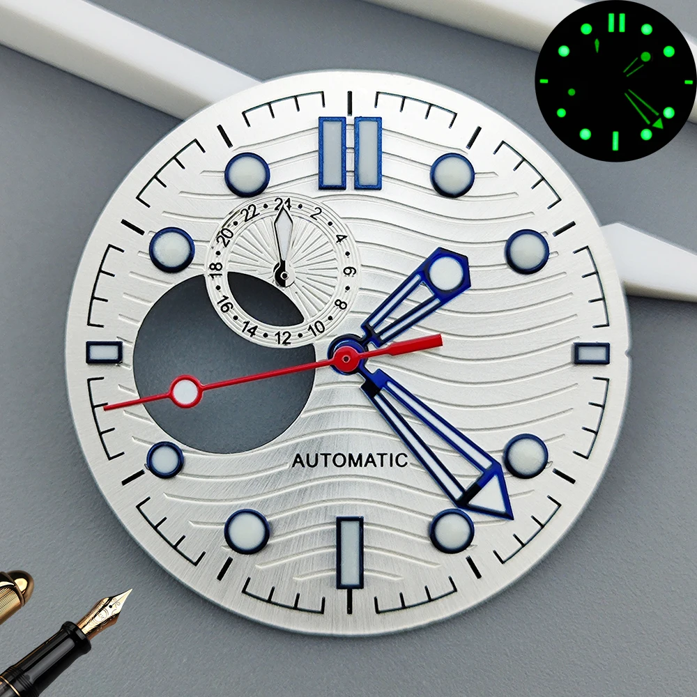 NH39 Unmarked Dial Custom Logo 31mm Dial Black/White/Blue Water Ripple Skeleton Dial, Suitable for NH39 Movement Accessories