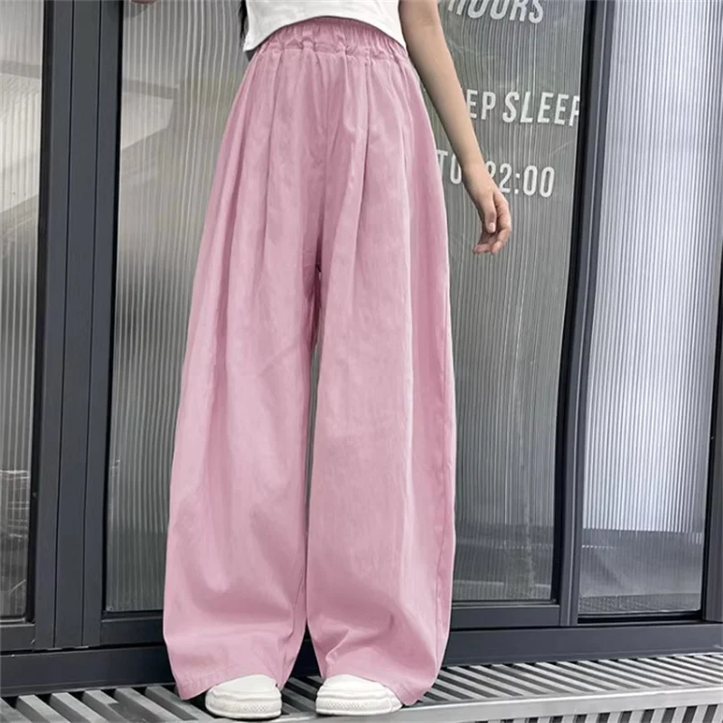 Girls Daily Wide-leg Pants 2024 Summer New Trousers Children's Fashion Solid Colour Pants Teenager Casual Versatile Sweatpants
