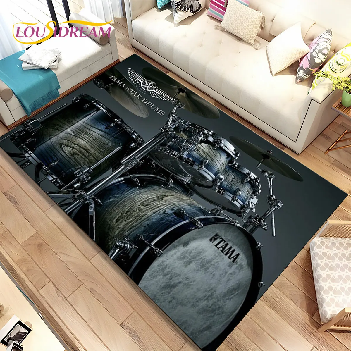 Drum Kit Music Drum Set Instruments Area Rug,Carpet Rug for Home Living Room Bedroom Sofa Doormat Decor,kids Non-slip Floor Mat