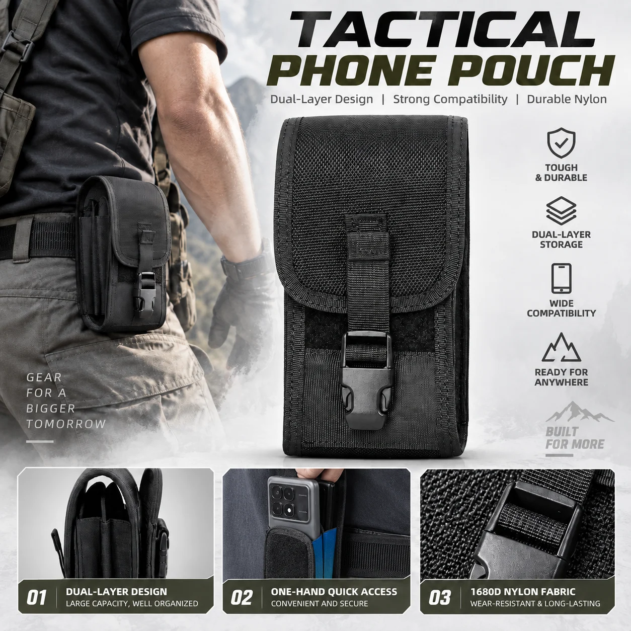 Tactical MOLLE Phone Pouch Smartphone EDC Utility Bag Lock Card Holder Compact Organizer for Waist Belt Hiking Camping Outdoor