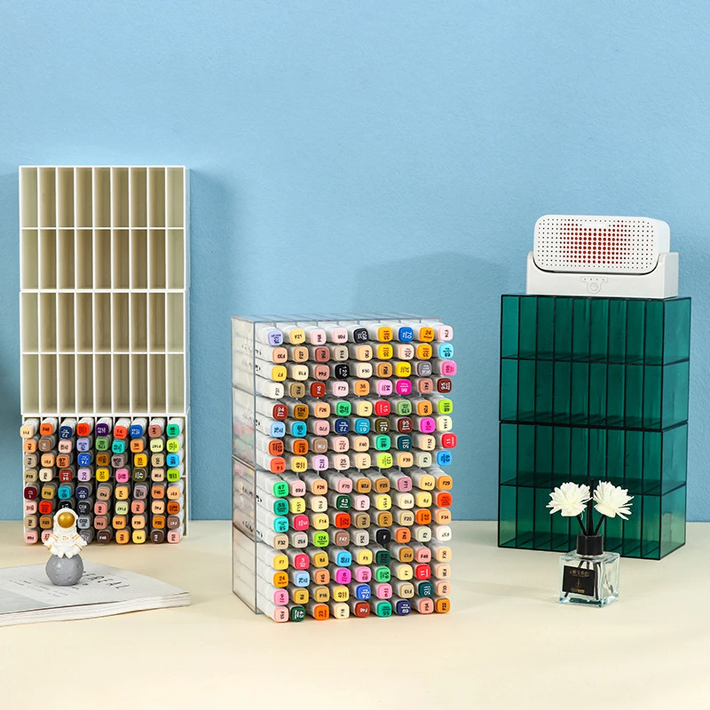 2PCS Display Stand Side Drawer Vertical Transparent Storage Rack Single Grid Multi Layer Pen Box School Cosmetics