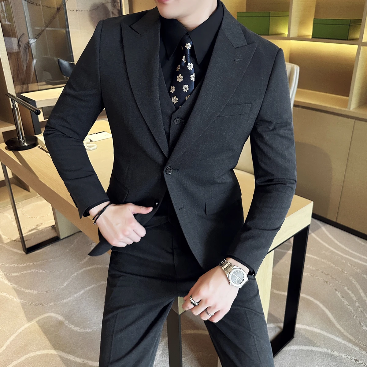 Plus Size 6XL 5XL High Quality Korean Luxury Men Suits Single Breasted Wedding Party Tuxedo Blazer Jacket+Vest+Pants 3 Piece Set