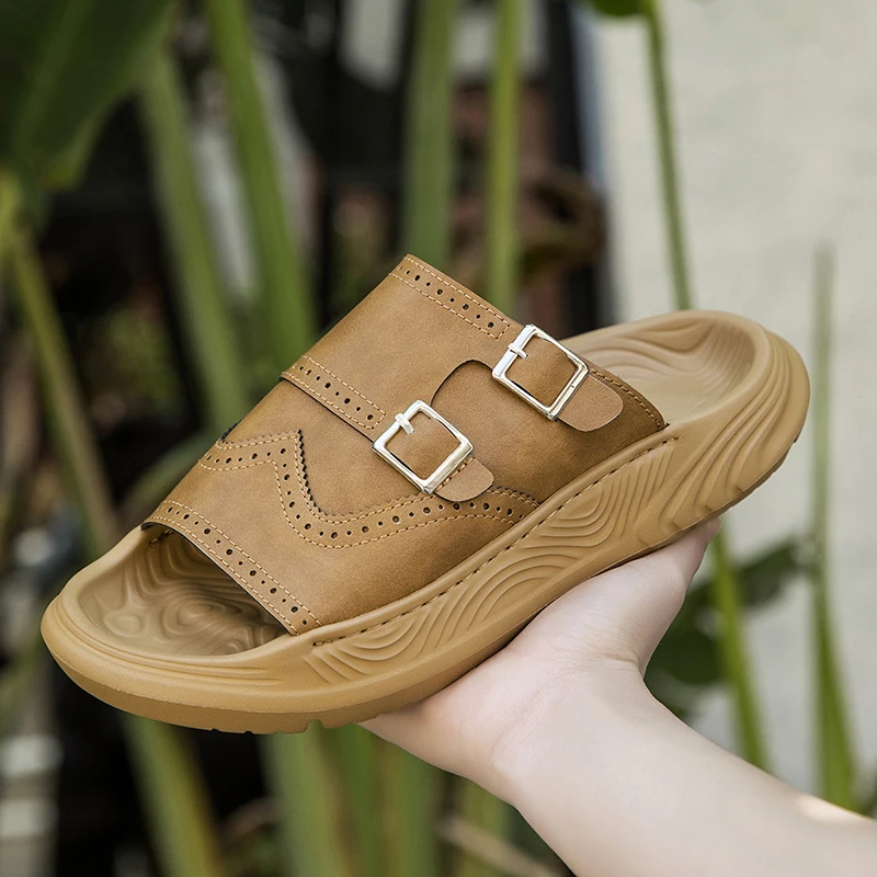 High Grade Cork Footbed Slides Anti Slip Outsole One Strap Slippers Fashion Casual Summer Beach Sandals For Men Women