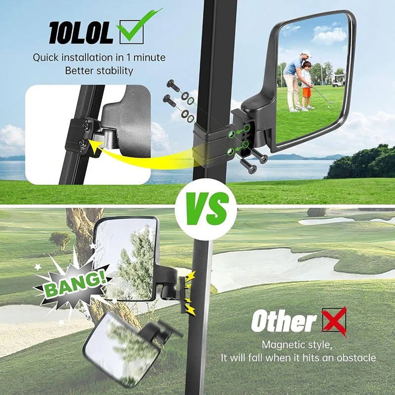 Super Sale Drill-Free Adjustable Convex Side Mirror-(Wide-Angle View), Fits Most Common Golf Carts