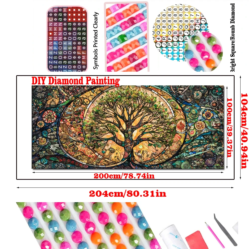 Tree of Life DIY High Quality Large Size 200x100cm 5d Diamond Painting Yggdrasil Stained Glass Psychedelic Landscape Embroidery