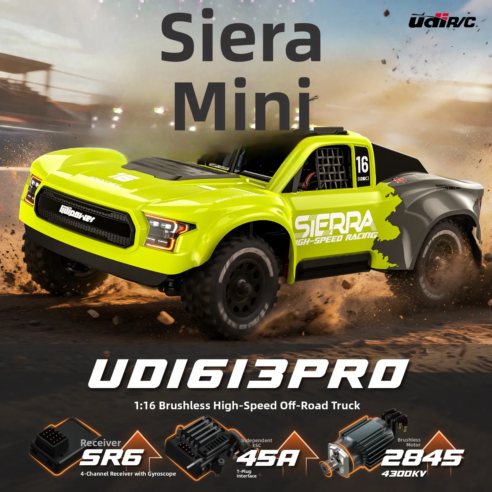 UDIRC 1613Pro Off-Road Car High Speed Four-Wheel Drive Brushless Short Car Model for RC Lovers And Collectors