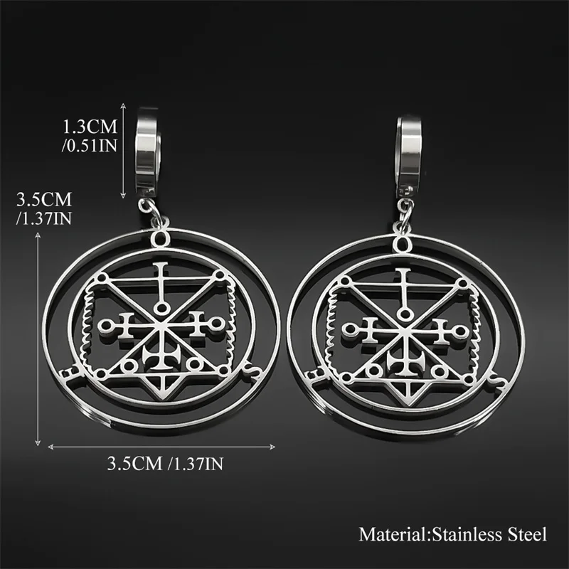 Sigeal Sigil De Lucifer Stainless Steel Satan Hoop Earrings Women OSE Lazer Key Baphomet Stamp Dangle Earrings Jewelry Gift