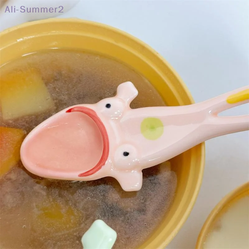 {MX} الكرتون السيراميك مقبض طويل ملعقة أزهار لطيفة ستار الضفدع على شكل القهوة اثارة ملعقة الاطفال مغرفة أدوات تقديم المطبخ