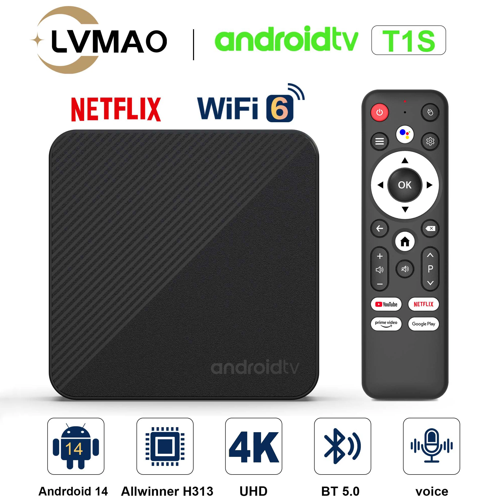 Android Box Mortal T1S Android 14 Allwinner H313 Set Top Box Wifi6 HDR10 BT5.0 Google Assistant YouTube Streaming Player TV Box