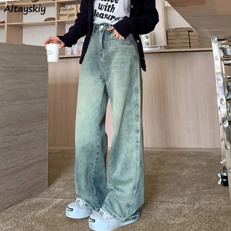 

Vintage Jeans Women High Waist Wide Leg Trousers Daily Baggy Casual Full Length Creativity Korean Style Temper Tender Design