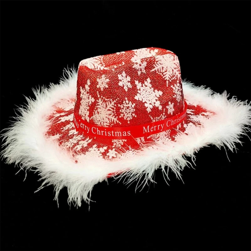 Cowgirl Hat for Adult Unisex Cowboy Hat Feather Trim Christmas Hats Fits Most Women Men for Theme Party