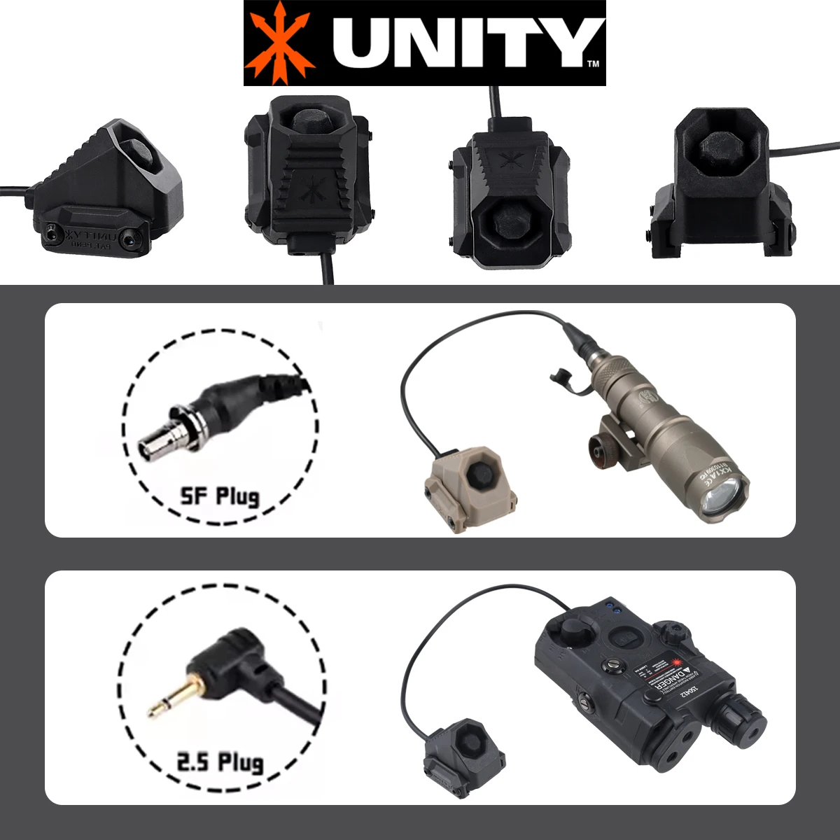 

Тактический выносной переключатель давления UNITY AXON SL Modbutton для Surefire M300 M600 2.5 SF, совместимый с креплением Crane Plug, для 20-мм планки NGAL PEQ OGL Laser