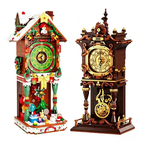 Christmas Cuckoo Clock & Vintage Clock Building Block Set Working Clock Clock Model Bricks DIY Assembly Holiday Gift for Adults