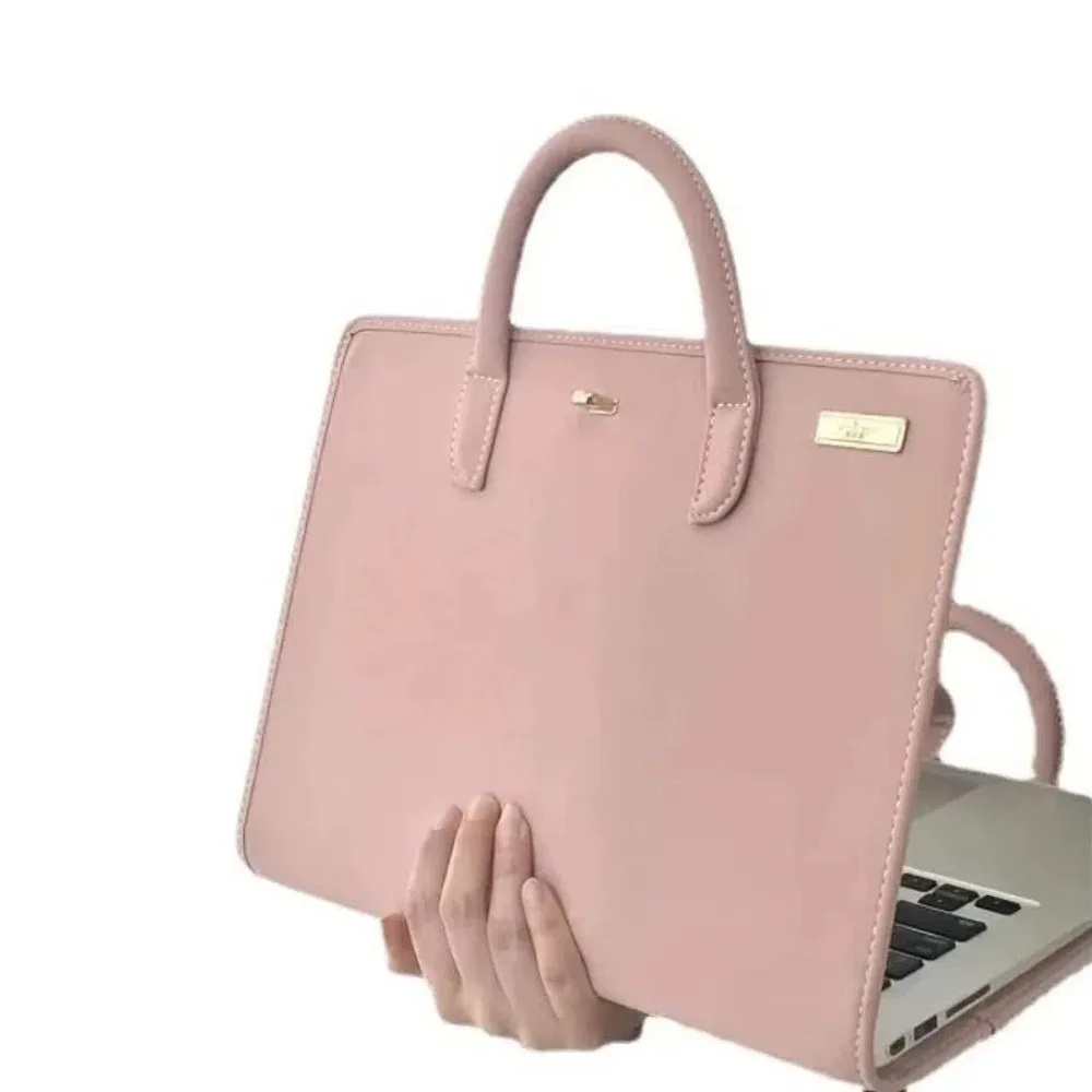 

Solid Pink Laptop Bag Top-Handle PU Laptop Sleeve Fashion Breathable Computer Protective Case for Girl