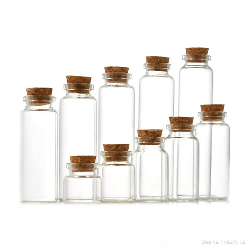 12pcs 12-65ml Glass Wishing Bottles with Cork Stopper for Wedding Gift 30mm Diameter Perfume Container Transparent Mini Jars