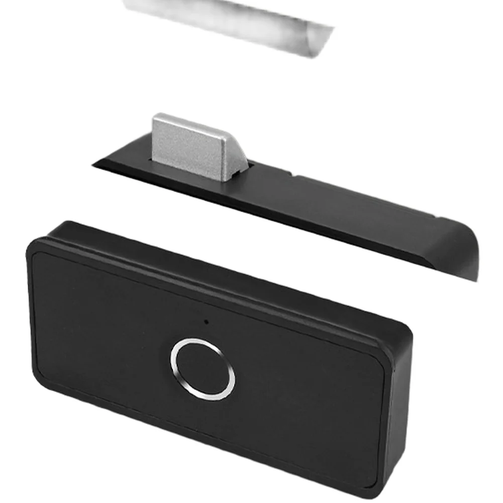 Smart Drawer Lock Biometric Fingerprint Cabinet Lock USB Rechargeable 0.5 Second Recognition ABS 7.4cm x 5cm Black