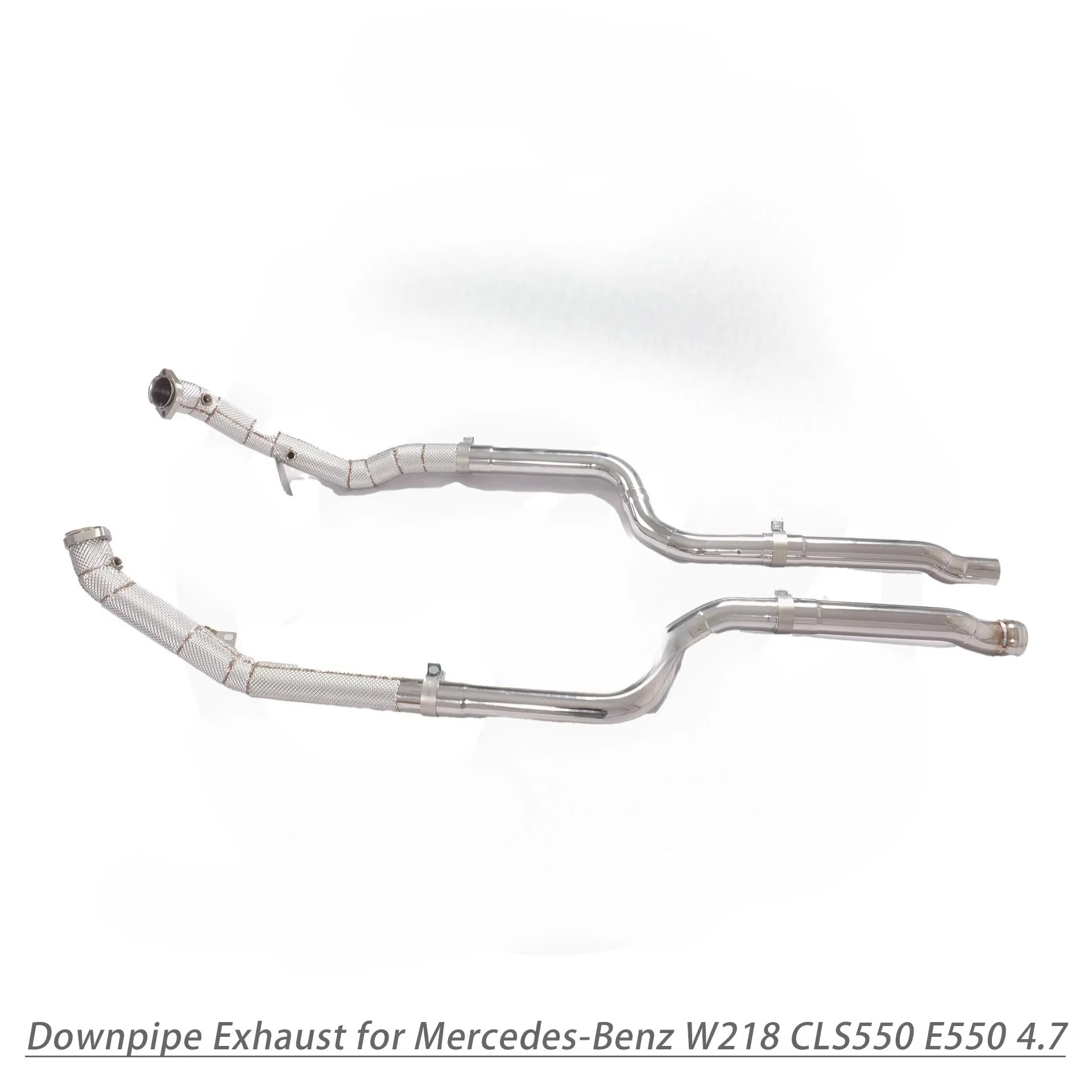 YT High-Performance for W218 CLS550/E550 4.7L Straight Pipe Downpipe - Heat Shield & Brushed Stainless Steel