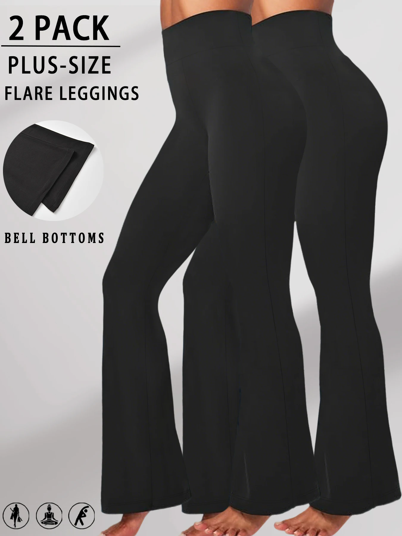 

Комплект из 2 пар женских брюк-клеш больших размеров: супермягкие, с высокой талией, леггинсы с эффектом утяжки живота, мягкие брюки-клеш для бега