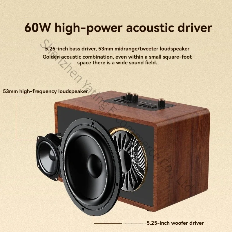 2026　 Desktop Radio Bass Outdoor K Song Slightly Retro Style Wooden Bluetooth Audio Wireless HIFI Home