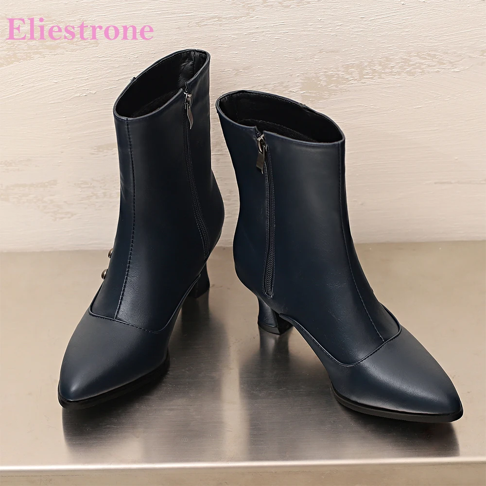 

2025 Новые зимние модные синие, черные женские ботинки до середины икры с острым носком на высоком каблуке, женская обувь для вечеринок, большие размеры 11 43 46 48