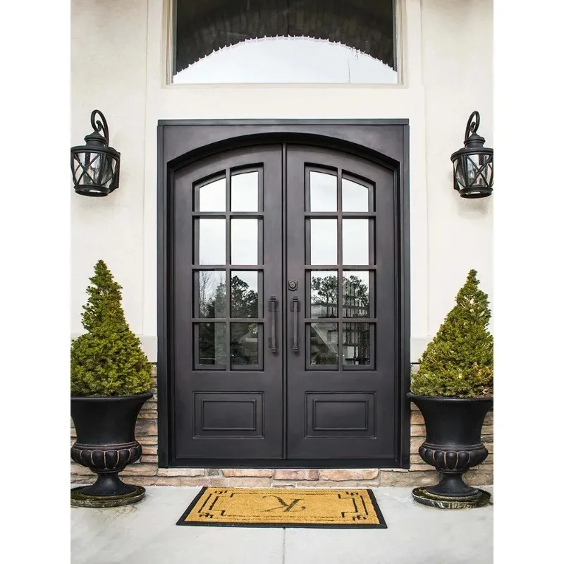 Villa door Entry door Double door French entrance  Retro garden  Wrought iron  European glass courtyard