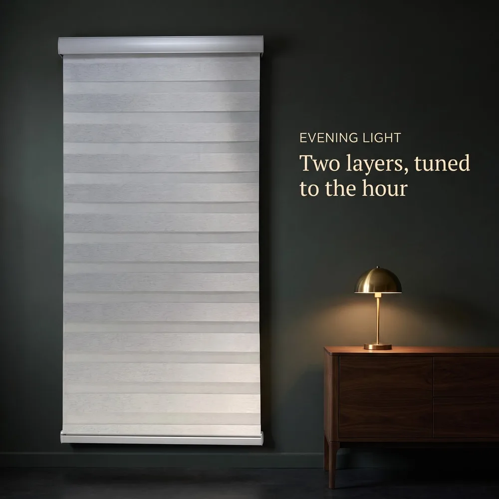 Zebra Shades Living Room Dual Fabric Sheer and Blackout Stripes, Adjustable Roller Window Blind Soft Daylight Privacy