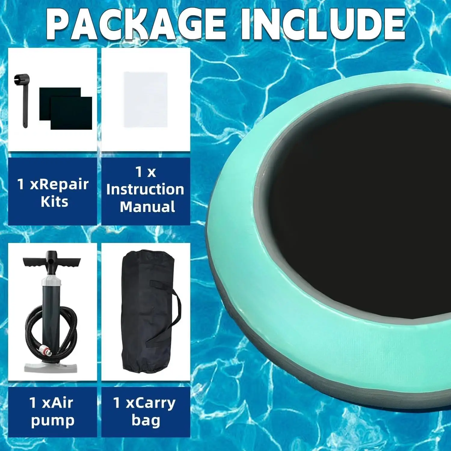 Anillo flotante redondo en H, flotadores de lago de hamaca de agua inflable de 8 pies para adultos, plataforma de muelle flotante inflable para lago, playa,