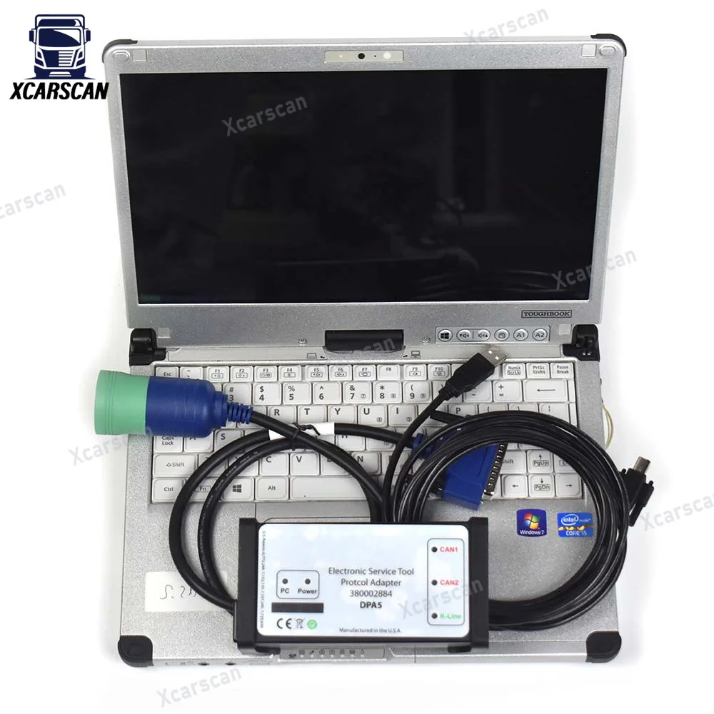 CFC2 Laptop+White DPA5 EST V9.9 Heavy Duty Truck Scanner Code Reader System Diagnostic Tool for Trailer Wheel Loader Excavator