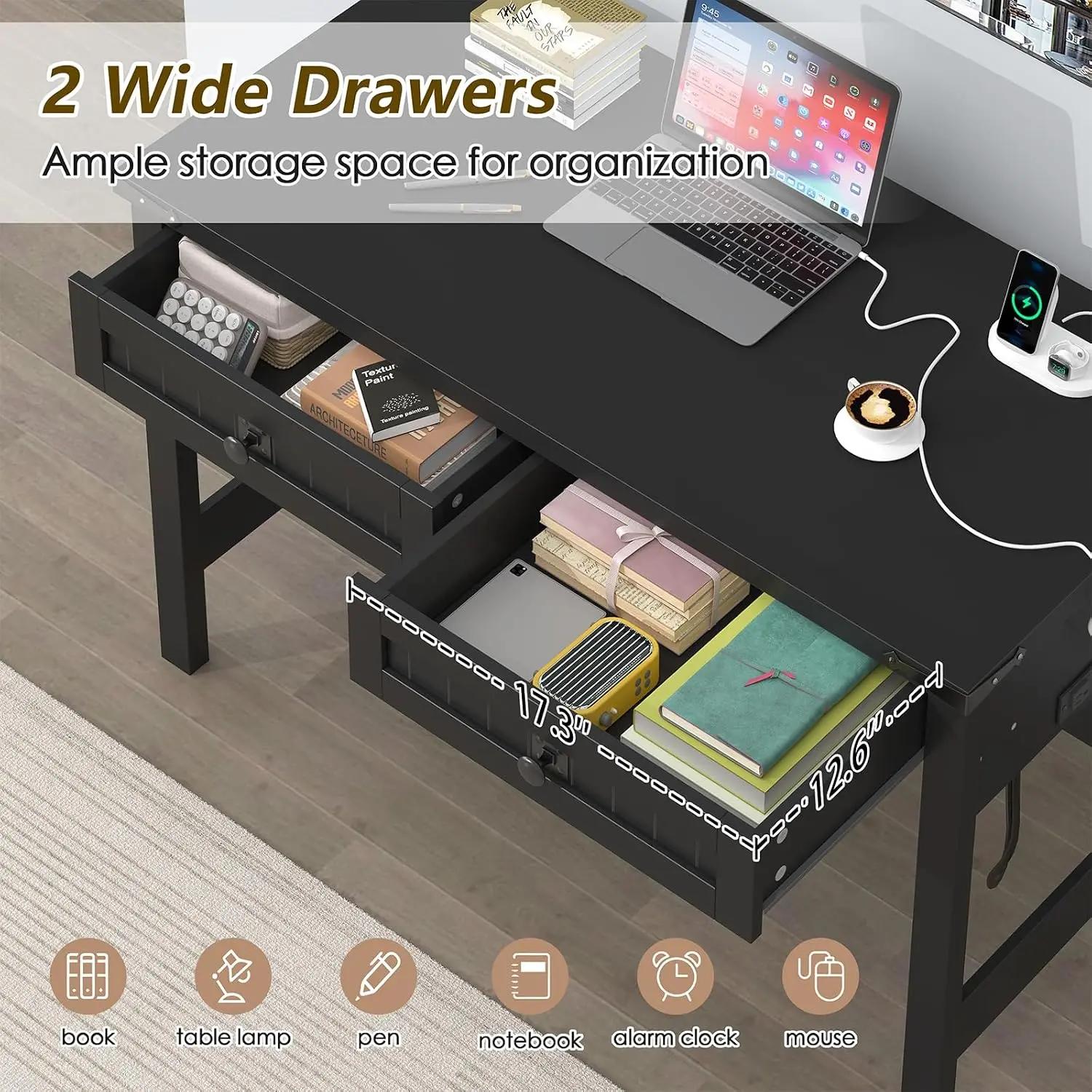 39 Inch Farmhouse Computer Desk with Drawers for Bedroom Home Office, Customized
