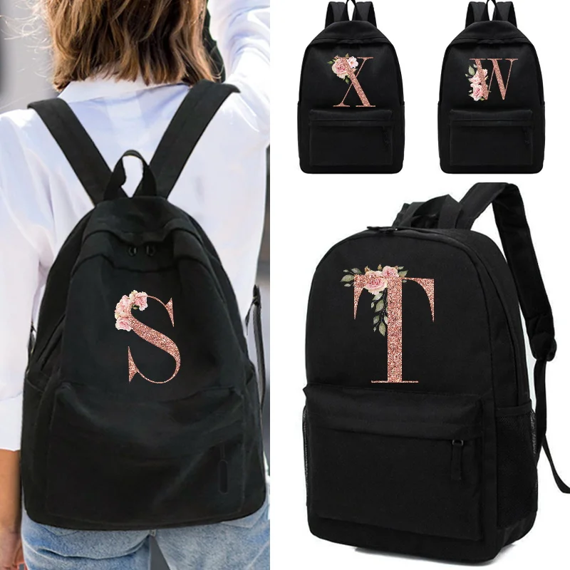 

Unisex Shoulders School Bag Canvas Women Backpacks Sport Bag Rose Gold Letter Pattern Printed Backpack Designer Laptop Backpack