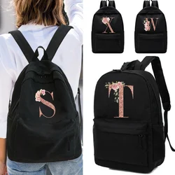 Sac d'école à bandoulière en toile unisexe, sacs à dos pour femmes, sac de sport, sac à dos imprimé à motif de lettres en or rose, sac à dos design pour ordinateur portable