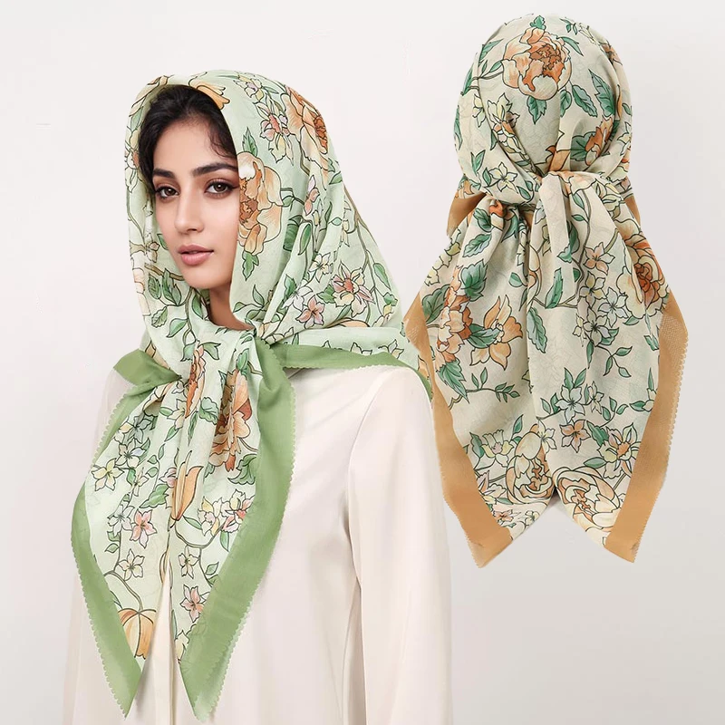 

2025 New Fashion 110X110Cm Printed Square Scarf for Women Pashmina Silk Scarf Shawl Decorative Headband Luxury Design Bandana