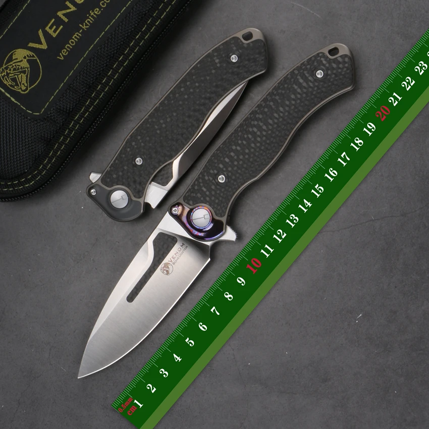 

Kevin John Venom Knife M390 Bone Doctor Titanium CF Timascus Handle Fast Open Outdoor Hunting Pocket Folding Knife Gift Collect