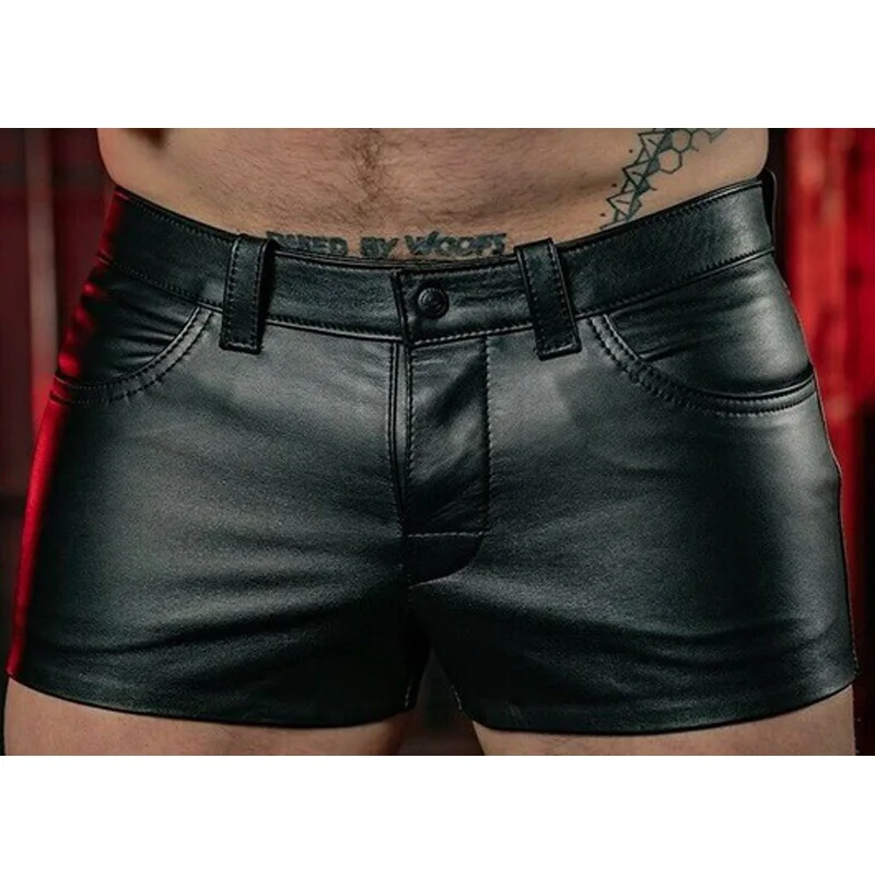 Pu Leather Shorts for Mens Underwear Plus Size Clothing Sexy Punk Style Summer Outfit Black Short Homme Men Boxers Club Wear 5XL