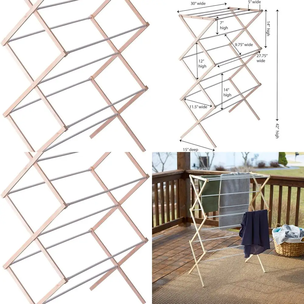 

Pre-Assembled 5001 Folding Wooden Laundry Drying Rack - Collapsible for Easy Storage