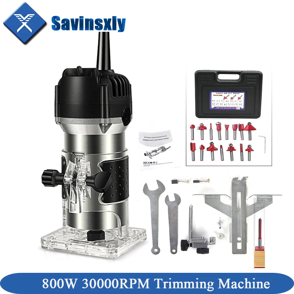 Woodworking Electric Trimmer 800W 30000RPM Wood Router Engraving Slotting Trimming Machine Woodworking Electric Power Tools.