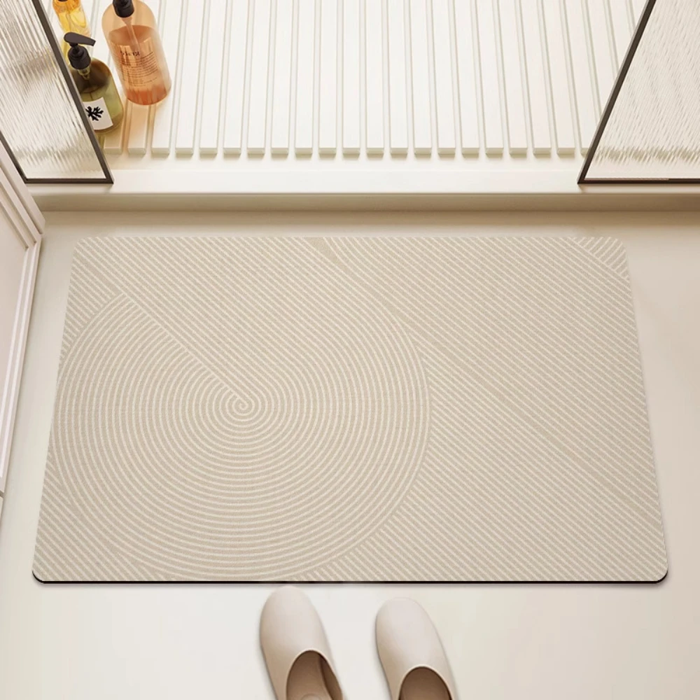 Circle Line Diatomite Bath Mat Non-Slip Super Water Absorbent Quick Dry Shower Floor Rug Washable Neutral Line Bathroom Doormat