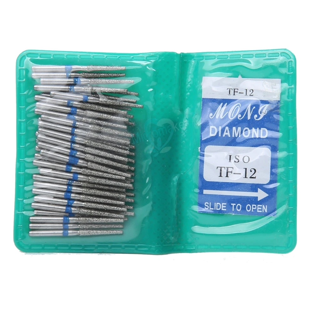 Fraises dentaires à grande vitesse pour le polissage des dents, série TF, diamant FG, 1.6mm, 50 pièces par sac