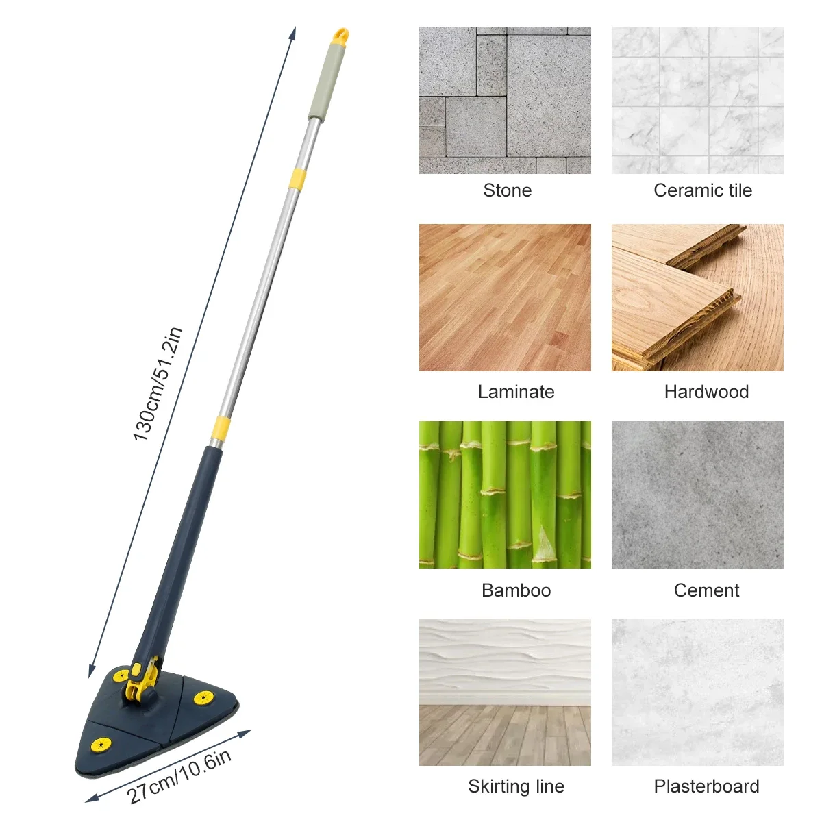 Triangle Cleaning Mop with Long Handle 360° Rotating Microfiber Telescopic Mop Floor Tiles Wall Clean mop para limpeza doméstica