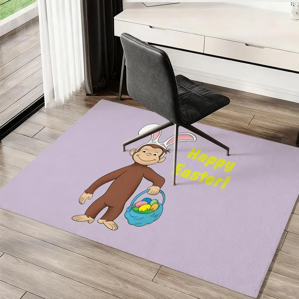 Curious G-George Cartoon Floor Mat Flannel Rugs Soft Winter Warmth Floor Mat Thickened Non-Slip for Living Room Home Door Mat