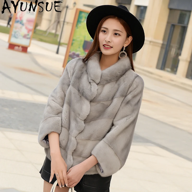 เสื้อแจ็คเก็ตขนมิงค์ธรรมชาติฤดูหนาว AYUNSUE 2025 สำหรับผู้หญิง เสื้อแจ็คเก็ตขนแท้หรูหราสำหรับผู้หญิง เสื้อผ้าคุณภาพสูง Abrigo Mujer