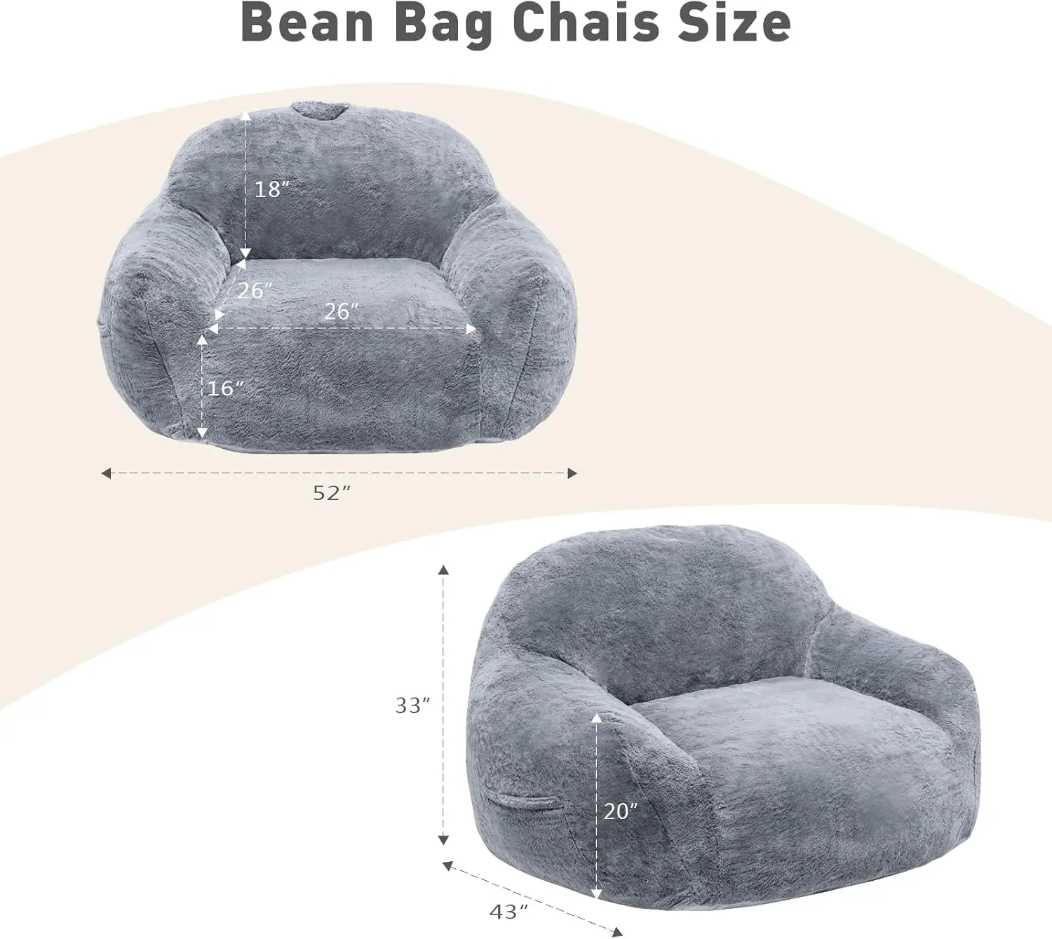 Bean Bag Chair, Bag Sofa with Armrests, Bag Chairs for Adults Stuffed Memory Foam  Storage  Non-Slip, Removable