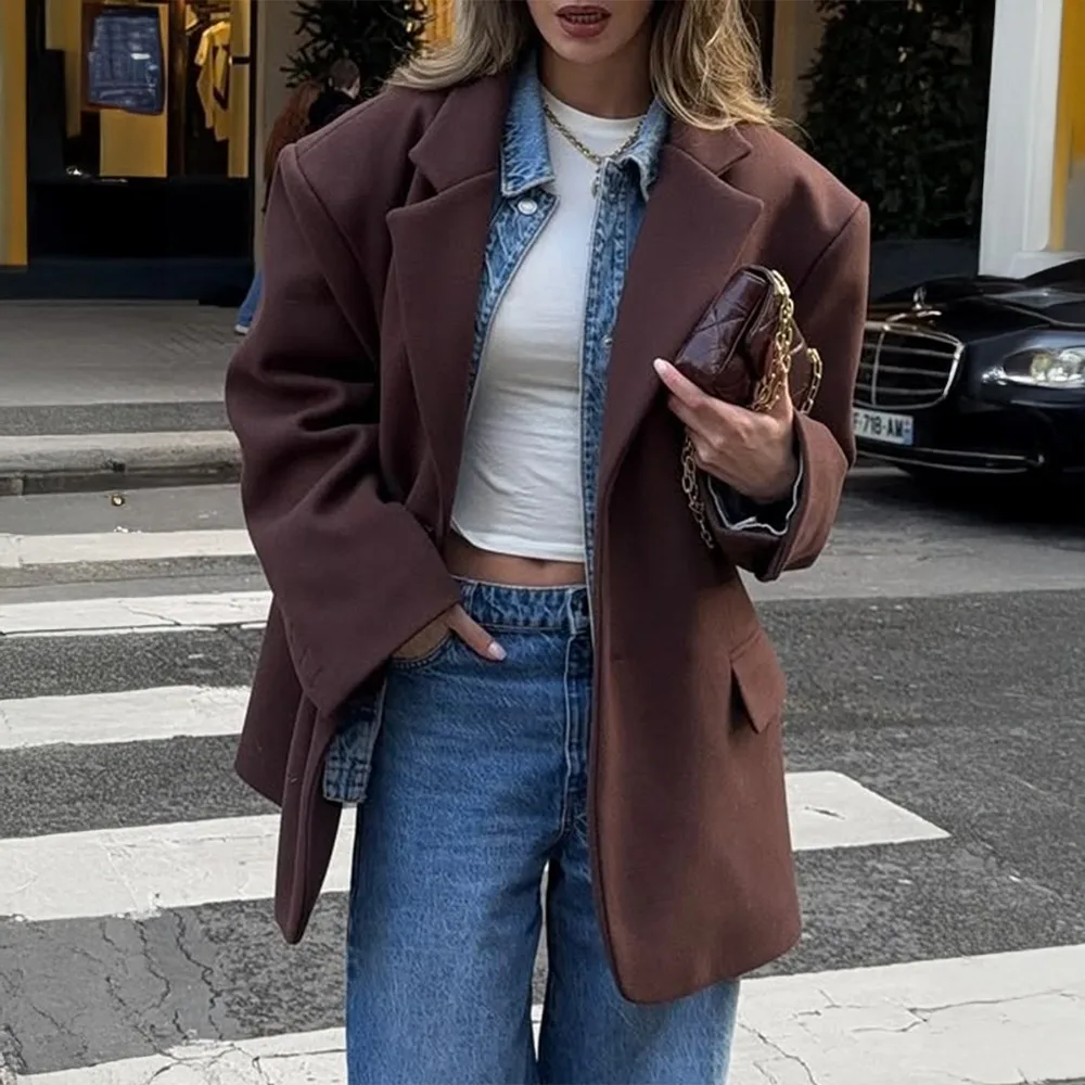 

2025 Autumn Winter Women's Elegant Blazer Long Sleeve Lapel Suit Jacket Fashion Temperament Loose Formal Outerwear for Women