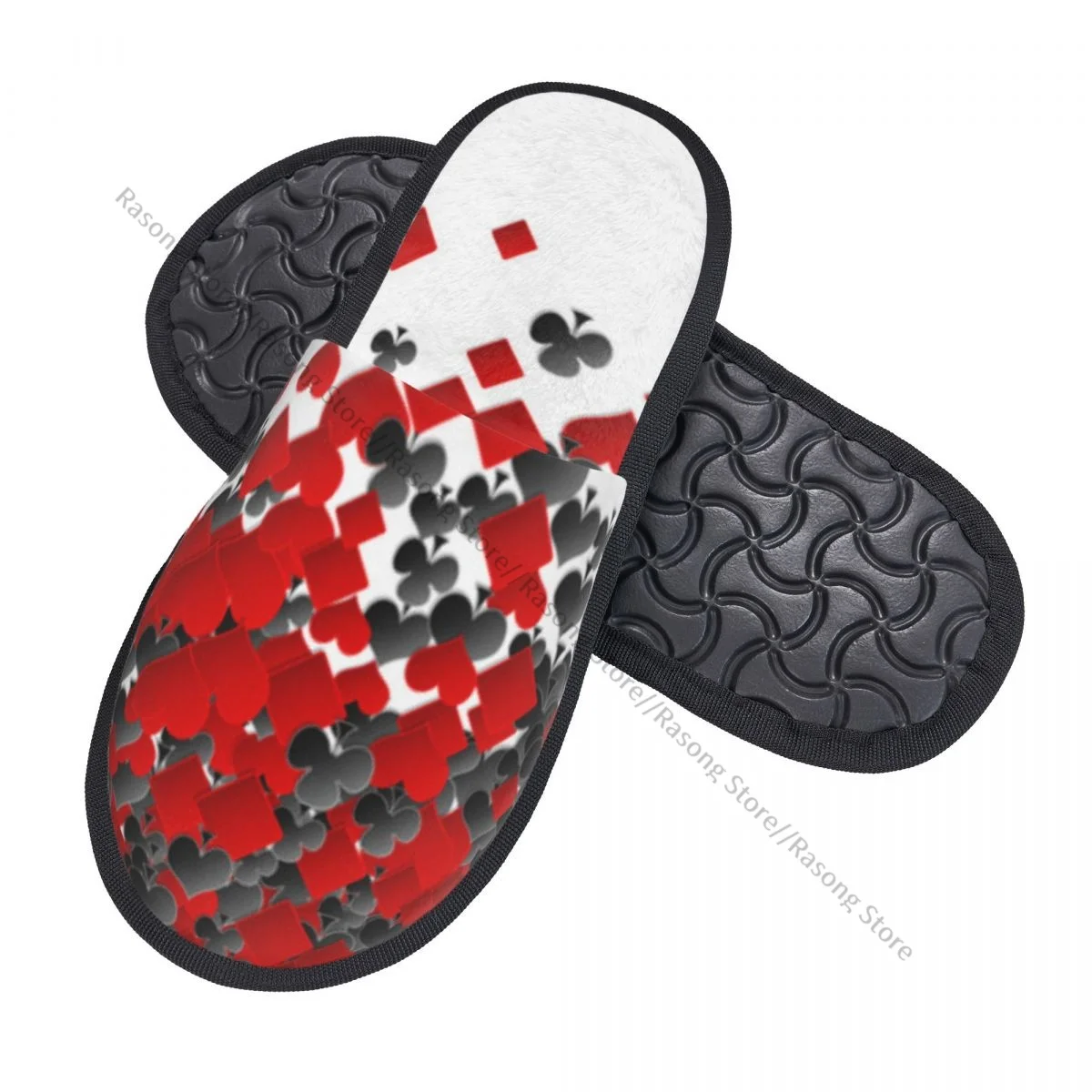 Indoor Abstract Poker Warm Slippers Home Plush Slippers Home Soft Fluffy Slippers