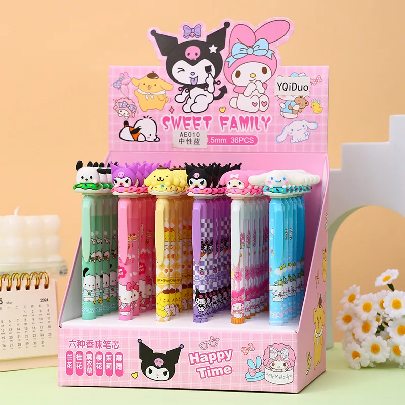 

1/4/6 pcs for Kuromi Gel Pen 0.5mm Black Cartoon Love Family Resin Hello Ktiiy Patch Press Pen Cute Writing Tools Office Supp