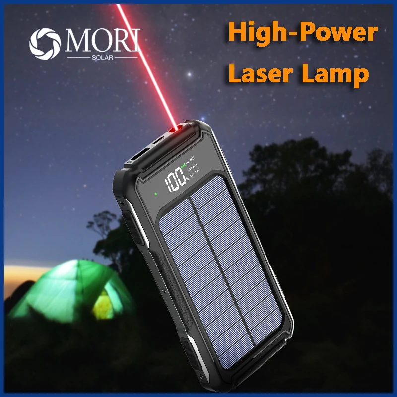 

Real Capaicty 10000/20000mAh Solar Power Bank with Laser Lamp and Digital Display Built-in Four Cables for Outdoor Charging