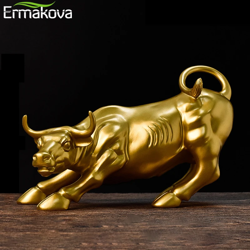 ERMAKOVA  27cm Resin Bull Sculpture Statue Cow Ornament Home Resin Animal Jewelry Home Bar Office Window Decoration Cafe Gift